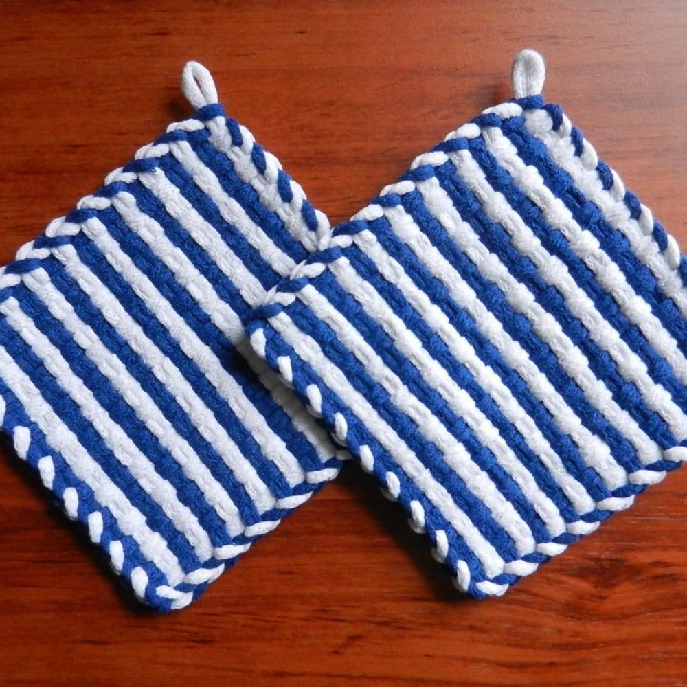 Set of 2 Handmade Artisan Woven Loomed Greek Colors  Potholders Hot Pads Trivets